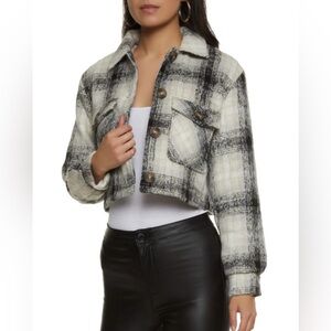 Grey Plaid Crop Jacket